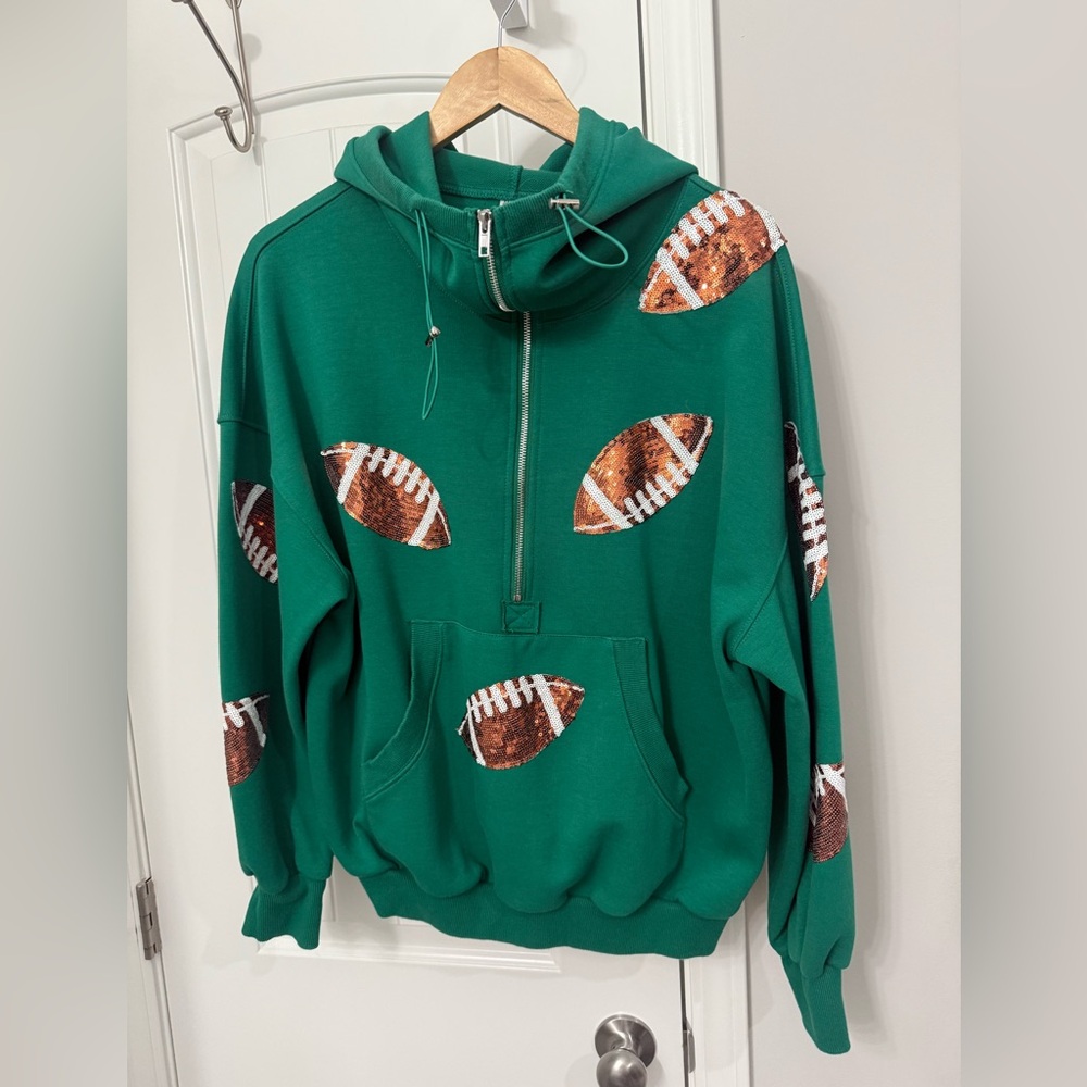 Green Football Sequin Hoodie